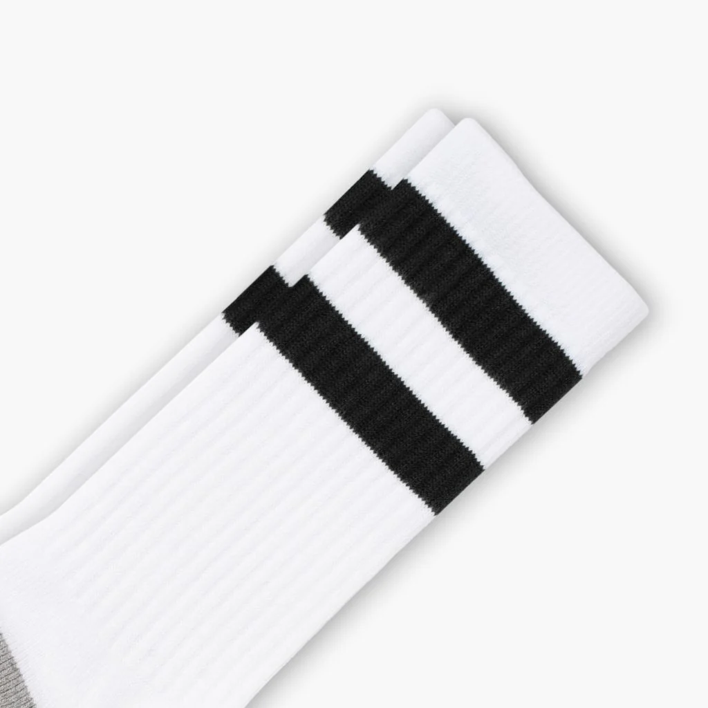 Men's Cotton Crew Sock | White x Black Stripe - Image 2