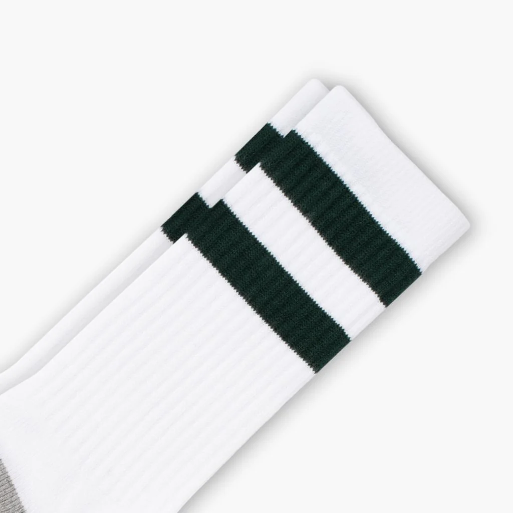 Men's Cotton Crew Sock | White x Green Stripe - Image 2