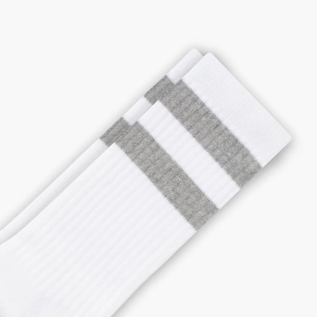 Men's Cotton Crew Sock | White x Grey Stripe - Image 2