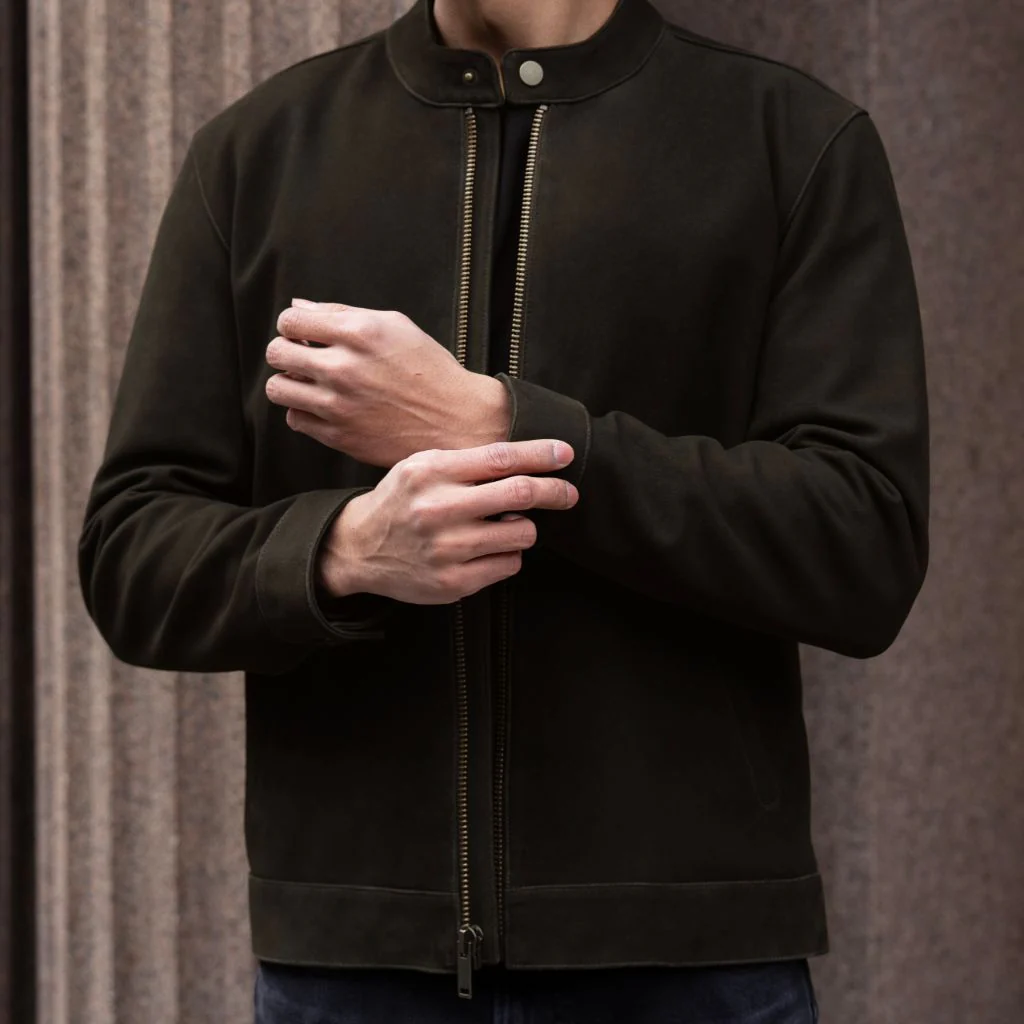 Racer Jacket | Dark Olive Suede - Image 2