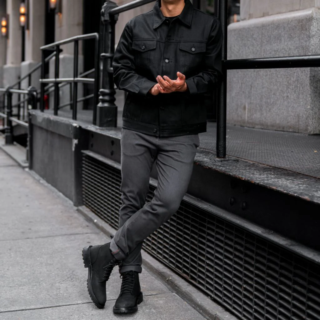 Selvedge Denim Trucker Jacket | Black - Image 3